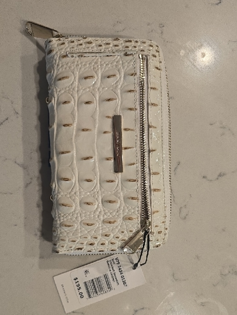 Brahmin White Croc-Embossed Zip Wallet with Blue and Black Snowflake - Picture 3 of 3